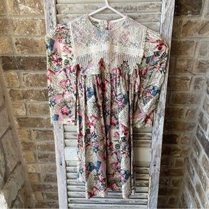 Vintage Sarah Kent Girls Floral Dress Made In  Floral Lace Collar  Pink Sz 6.